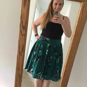 Green floral a-line skirt